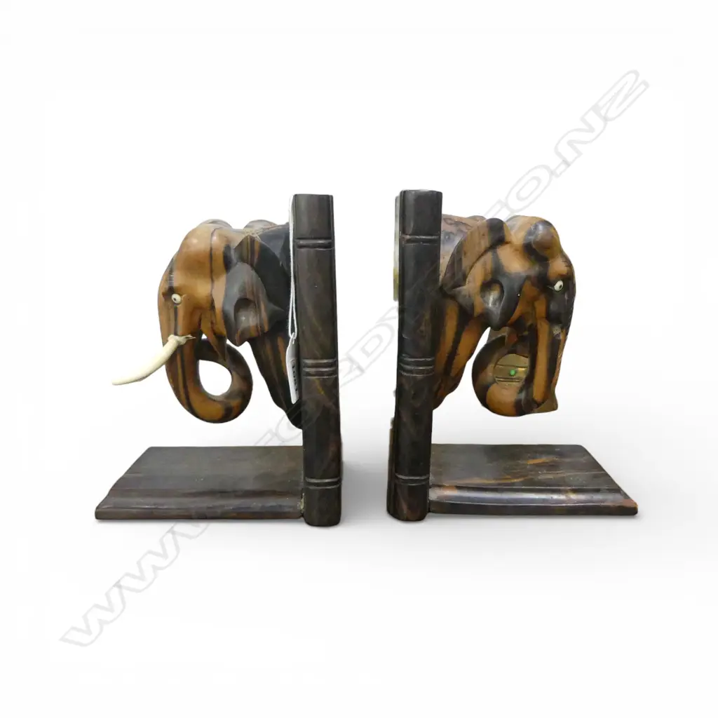 PR ELEPHANT BOOKENDS bone tusks missing & reglued H.175mm Image 1++