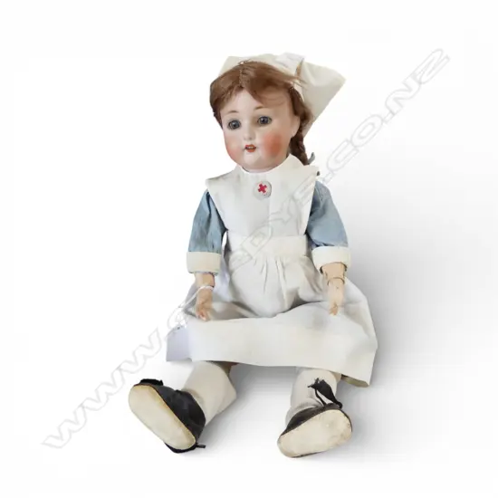 ANTIQUE NURSE DOLL, WIEFEL & Co. GERMANY H.420mm