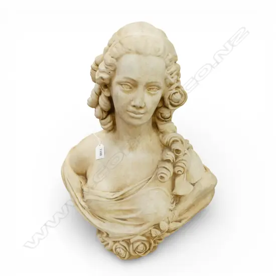 CLASSICAL LADY CONCRETE BUST  with ringleted hair. 