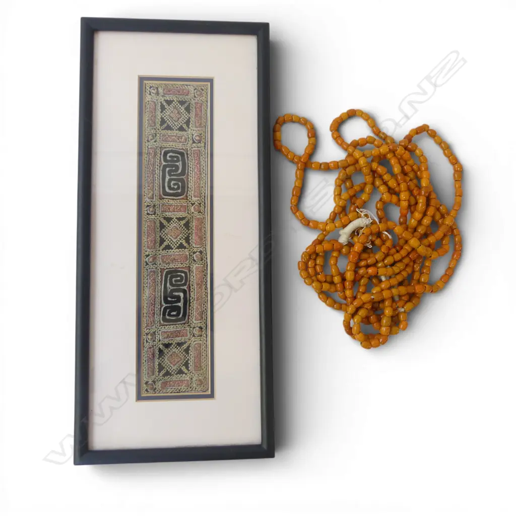 NAGALAND BEADS KONYAK TRIBE 5 STRAND NECKLACE + HMONG FRAMED TEXTILE 290x60mm Image 1++