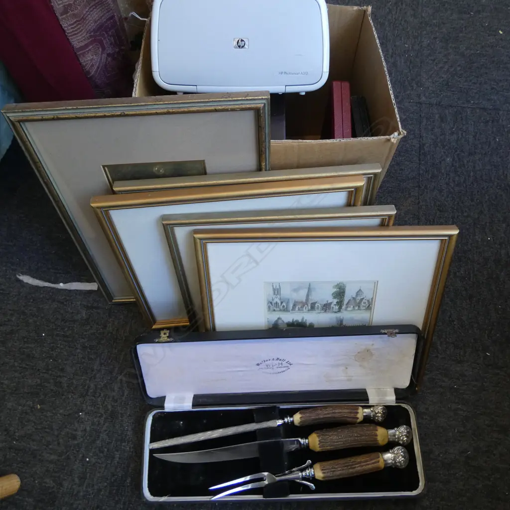 ASST. PRINTS, CASED CUTLERY / CARVING SET ETC Image 1++