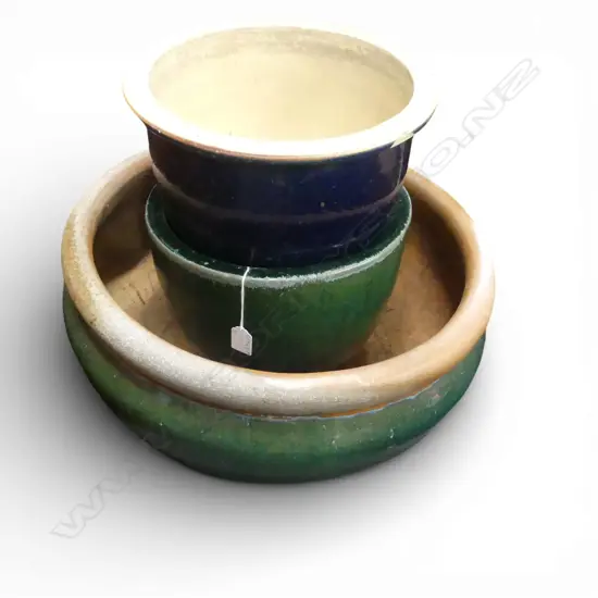 3 GLAZED GARDEN POTS 490mm dia