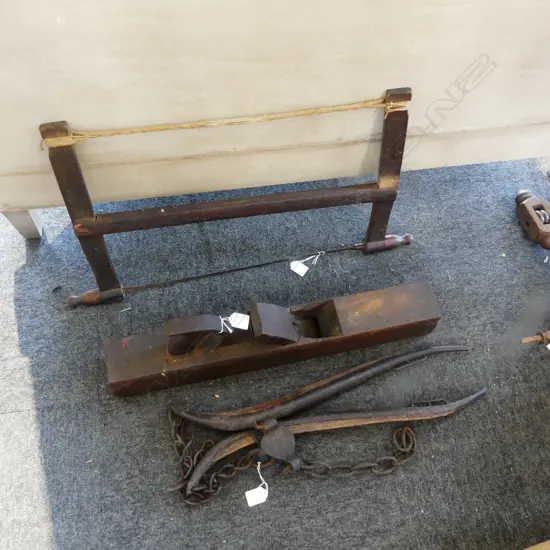 OLD BOW SAW + LGE JACK PLANE + HORSE HAMES