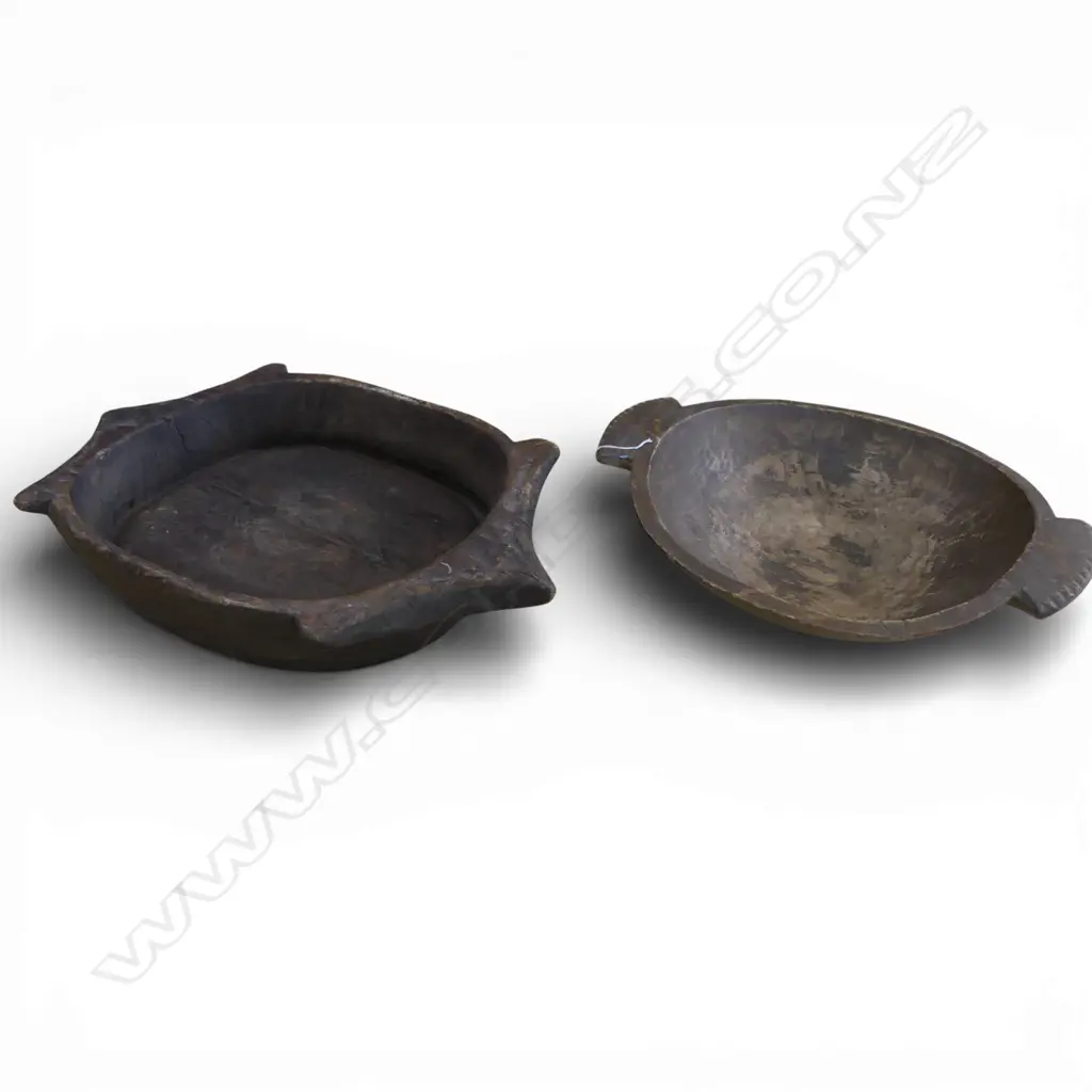 2 LG CARVED WOODEN BOWLS W.595mm Image 1++