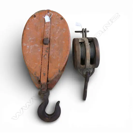 LARGE SAILING SHIP BLOCK & TACKLE L590 & ANOTHER L430MM