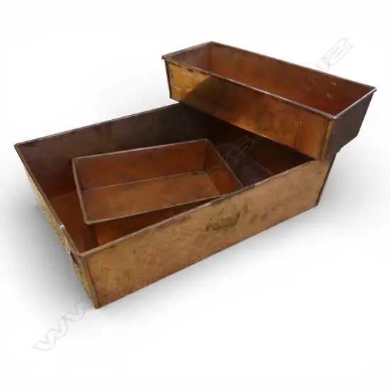 3 LARGE SOLID COPPER FLOWER BOXES varying sizes. Lgest.330 x 510mm.
