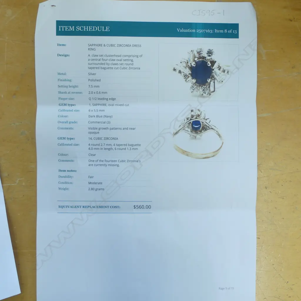 SILVER SAPPHIRE AND CUBIC ZIRCONIA RING SIZE R Image 1++