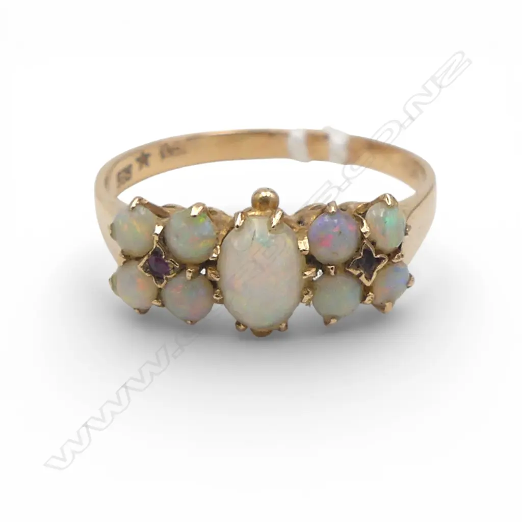 14CT ROSE GOLD AND OPAL RING  with 2 tiny pink stones between 2.04gms SIZE M Image 1++