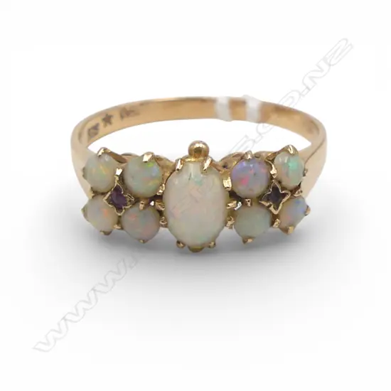14CT ROSE GOLD AND OPAL RING  with 2 tiny pink stones between 2.04gms SIZE M