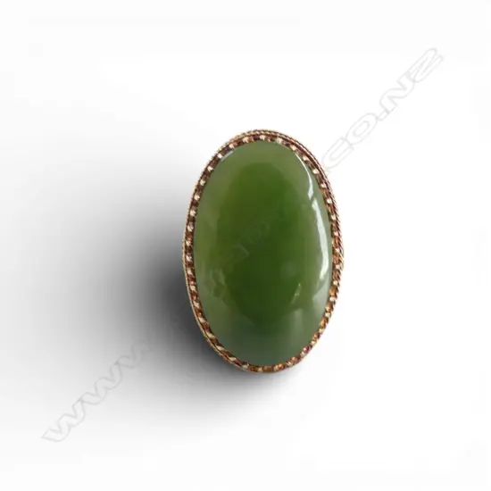 9CT GOLD POUNAMU DRESS RING with fancy under rail 9.93gms SIZE O