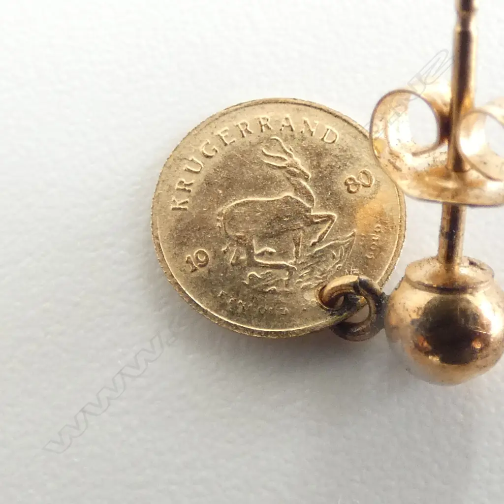 PR 14ct MINI KRUGERRANDS STUD EARRINGS, 0.91gm Image 1++