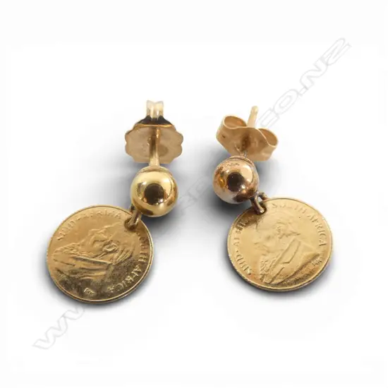 PR 14ct MINI KRUGERRANDS STUD EARRINGS, 0.91gm