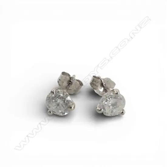 14CT WHITE GOLD DIAMOND STUDS, 0.91gm, Diamond=1.22cts HI1