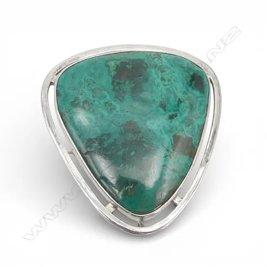 MODERNIST ISRAEL .925 SILVER & MALACHITE/EILAT?  BROOCH/PENDANT H.38mm 14.34gms