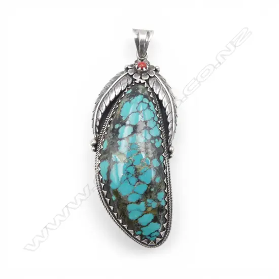 SILVER  AND TURQUOISE NAVAJO STYLE PENDANT