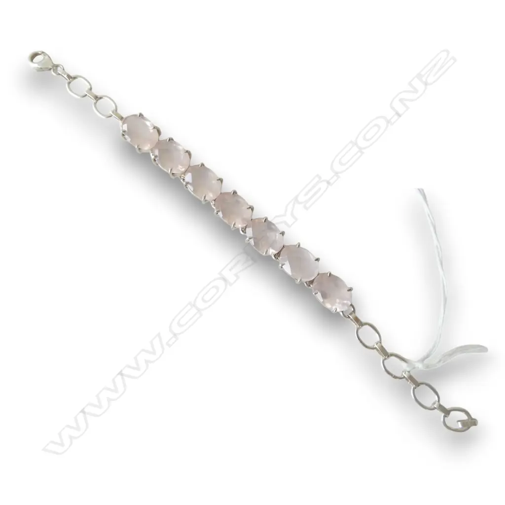 S/SILVER & FACETED ROSE QUARTZ BRACLET TOTAL WIEGHT 22GMS Image 1++