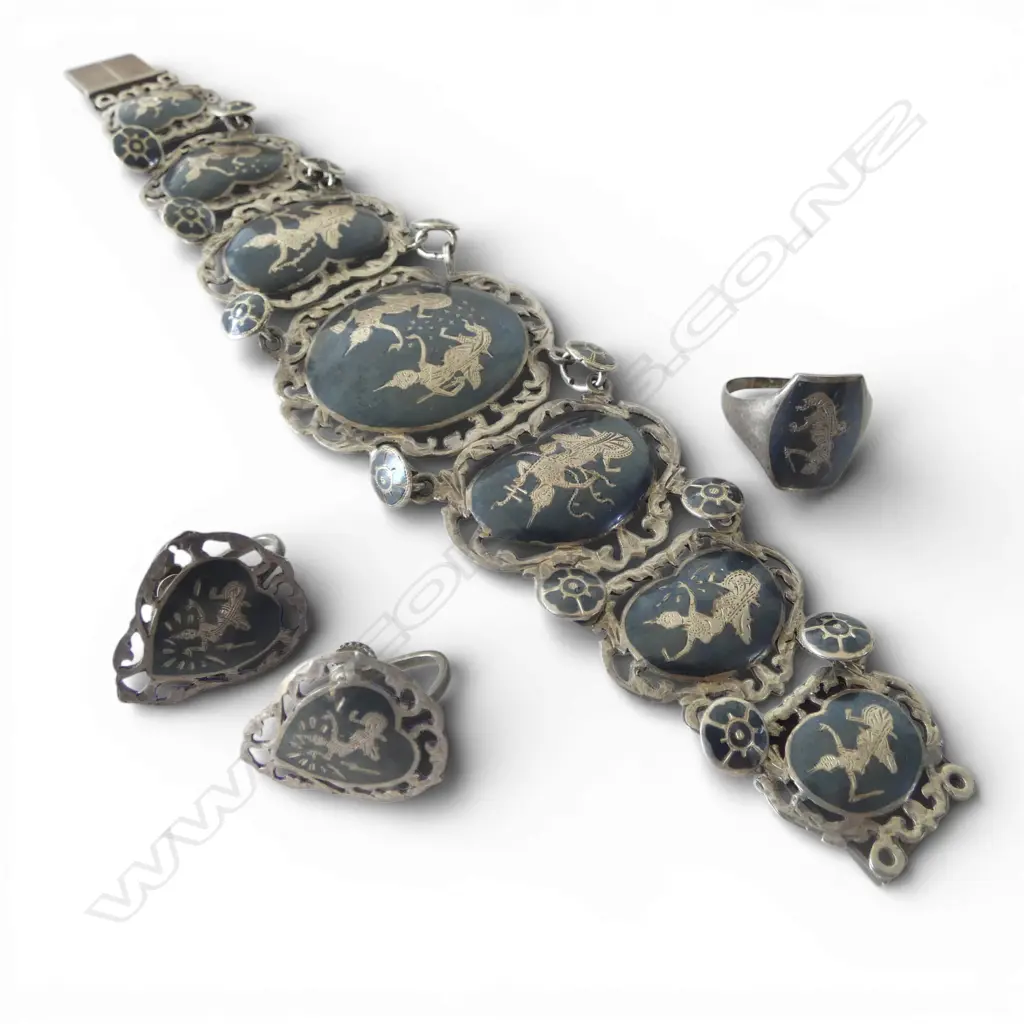 THAI S/SILVER BRACLET RING & EARING SET  52GMS Image 1++