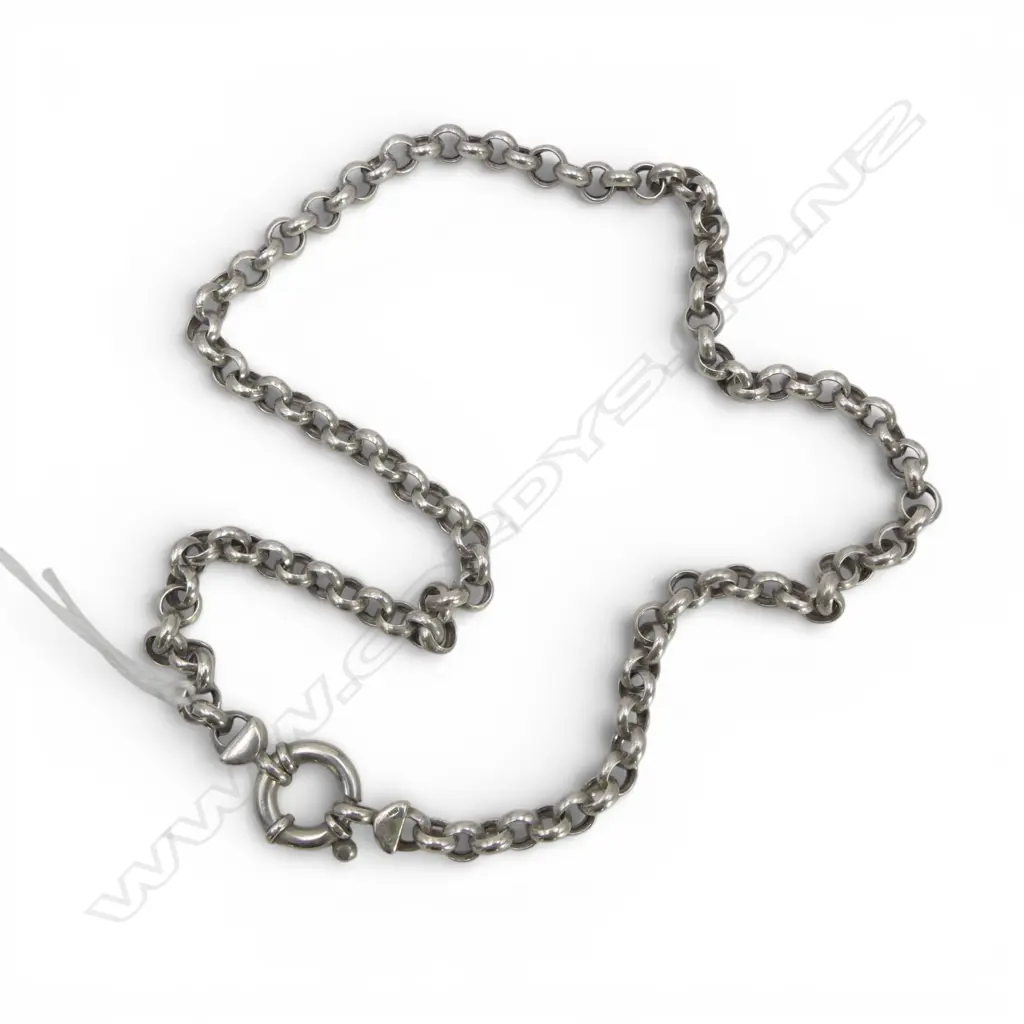 SILVER BELCHER LINK NECK CHAIN with spring ring clasp L.420mm 18gms Image 1++