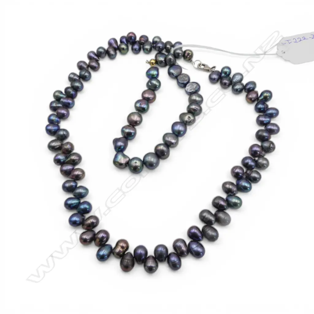 BAROQUE FRESH WATER BLACK PEARL NECKLACE AND BRACELET Image 1++