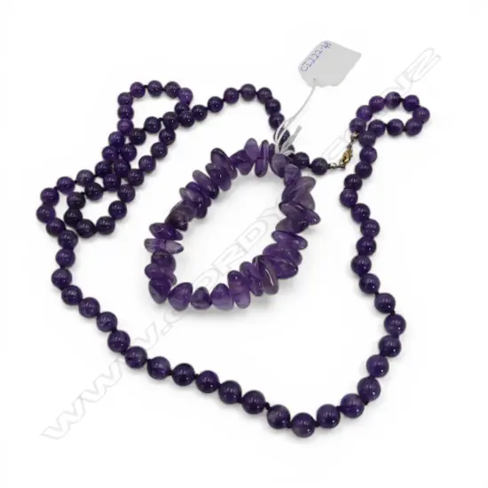 AMETHYST BEAD NECKLACE AND BRACELET