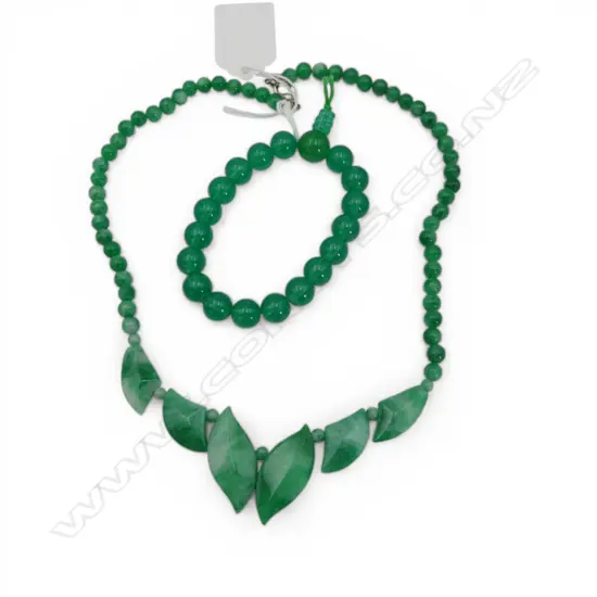 JADE COLOURED NECKLACE AND GREEN GLASS BRACELET