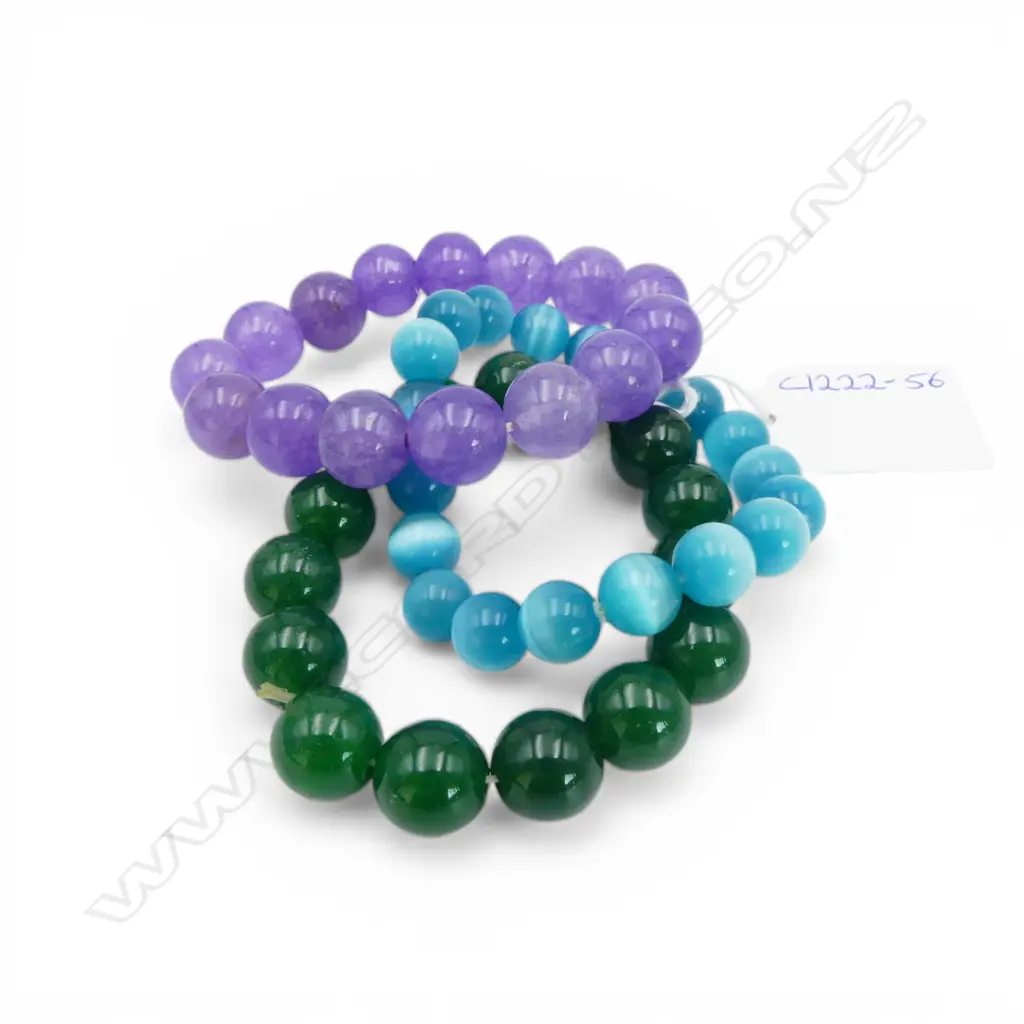 CAT'S EYE BEAD BRACELET/GREEN BEAD BRACELET & PURPLE COLOURED BEAD BRACELET Image 1++