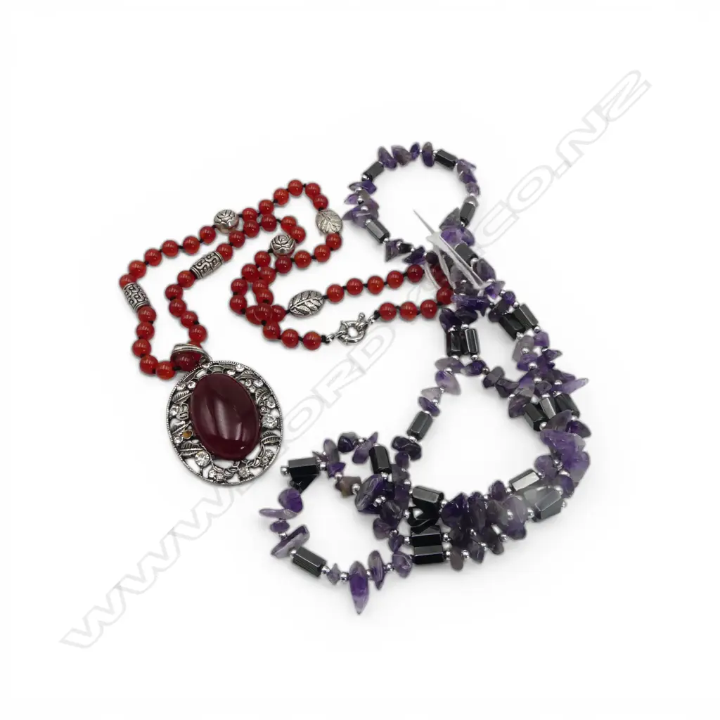 CARNELIAN & SILVER NECKLACE AND AMETHYST MAGNETIC NECKLACE OR BRACELET Image 1++