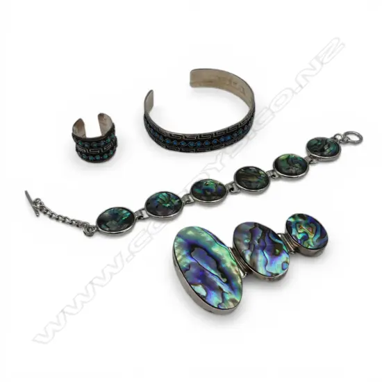 SILVER/PAUA PENDANT & BANGLE SILVER/TURQUOISE RING & CUFF