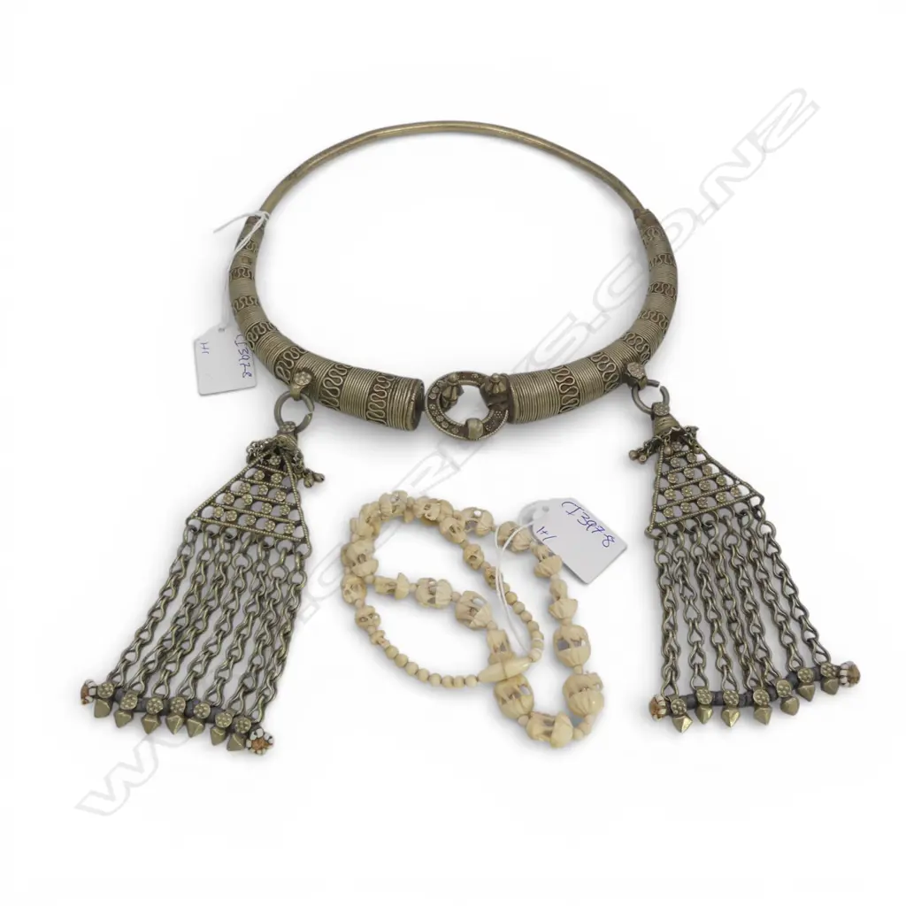 IVORY BEAD & CARVED ELEPHANT NECKLACE + BANJARA NECKLACE  Image 1++