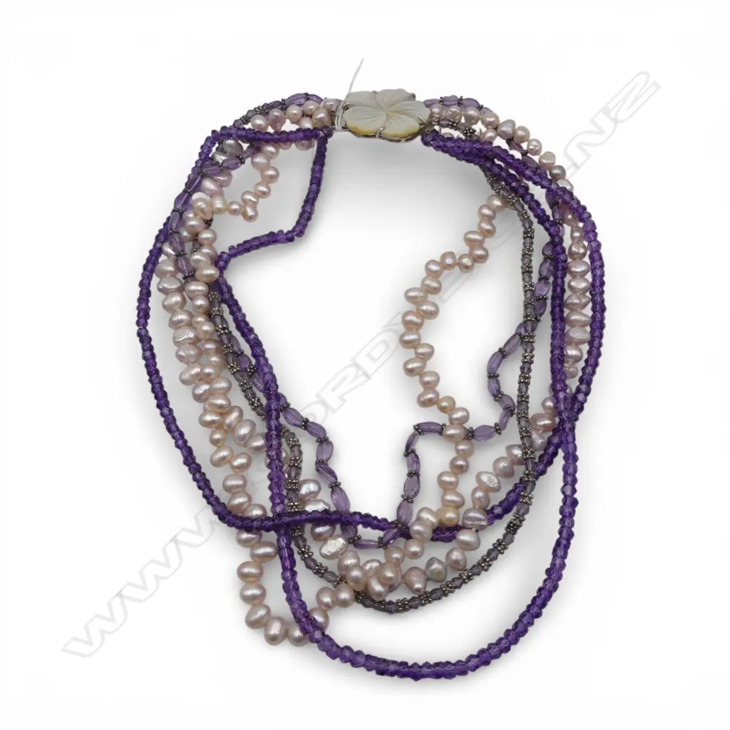FRESH WATER PEARL AMETHYST & MOP CLASP NECKLACE Image 1++