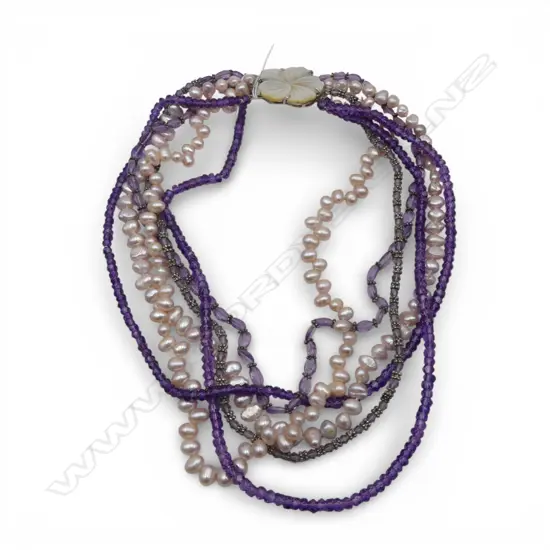 FRESH WATER PEARL AMETHYST & MOP CLASP NECKLACE