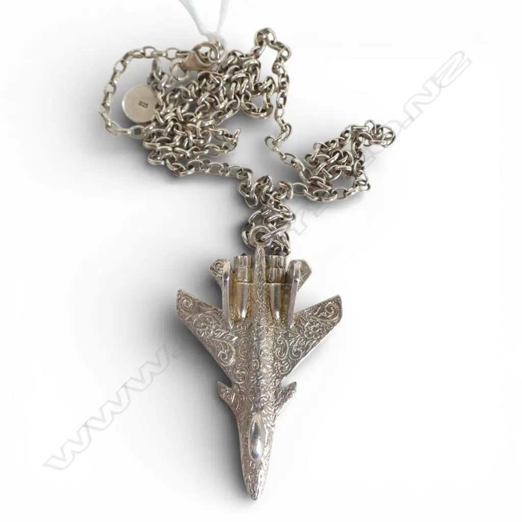 KAREN WALKER SILVER PLANE PENDANT on SILVER CHAIN, in original box, 20.19gm Image 1++