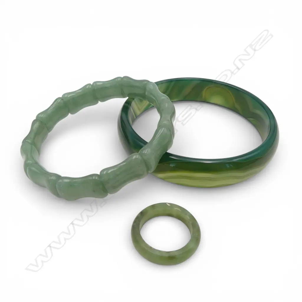 2 JADE BANGLES + RING  Image 1++