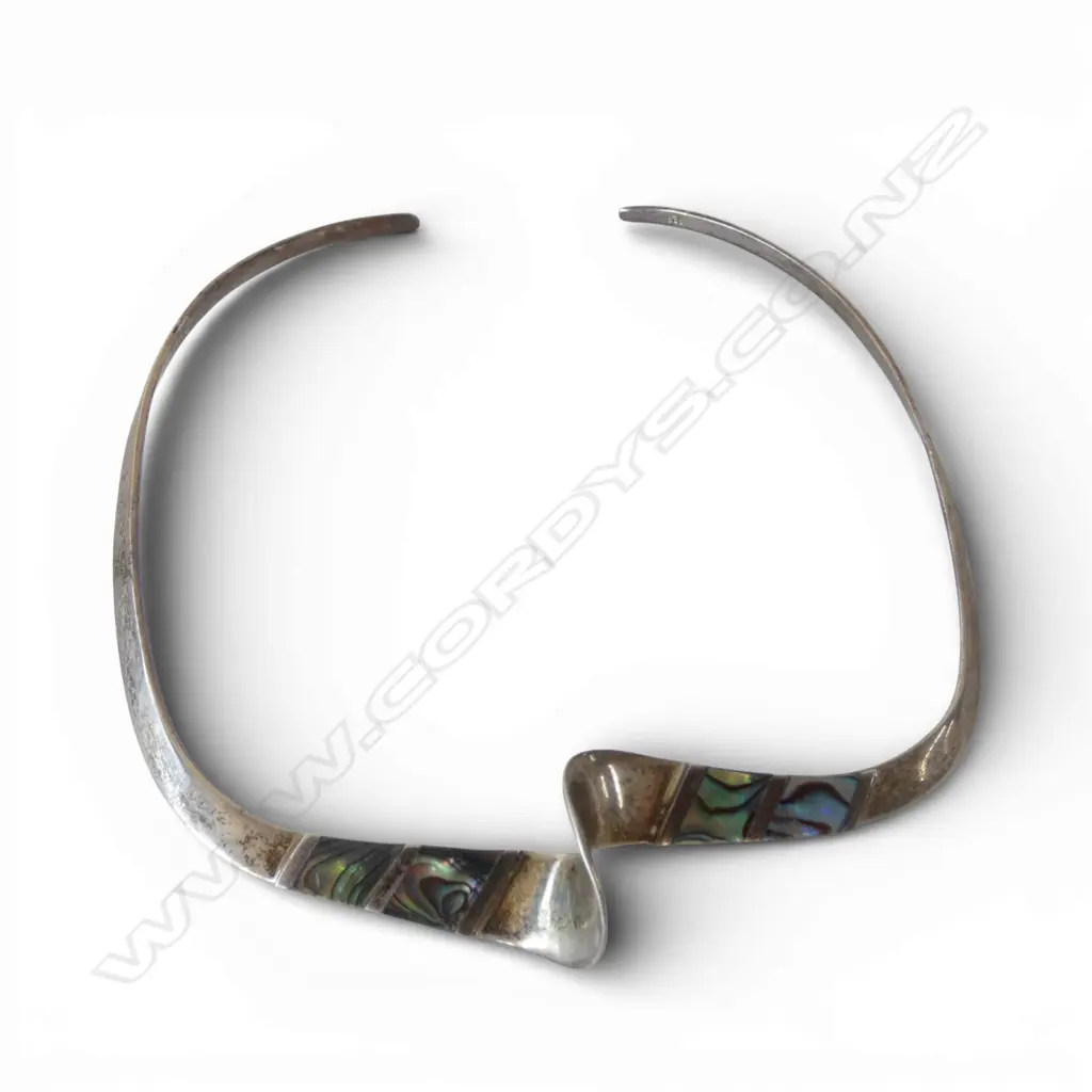 VINTAGE SILVER & PAUA SHELL CHOKER NECKLET 27gms Image 1++