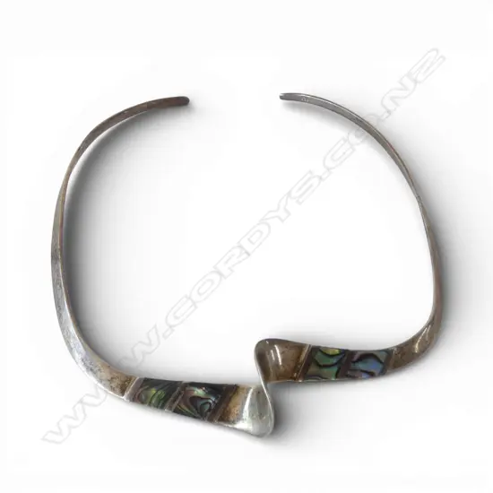 VINTAGE SILVER & PAUA SHELL CHOKER NECKLET 27gms