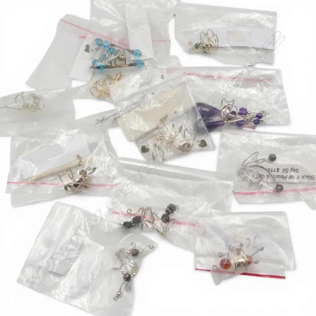 QUANTITY SILVER & SEMI PRECIOUS GEMSTONE EAR CHARMS, new old stock Image 1++