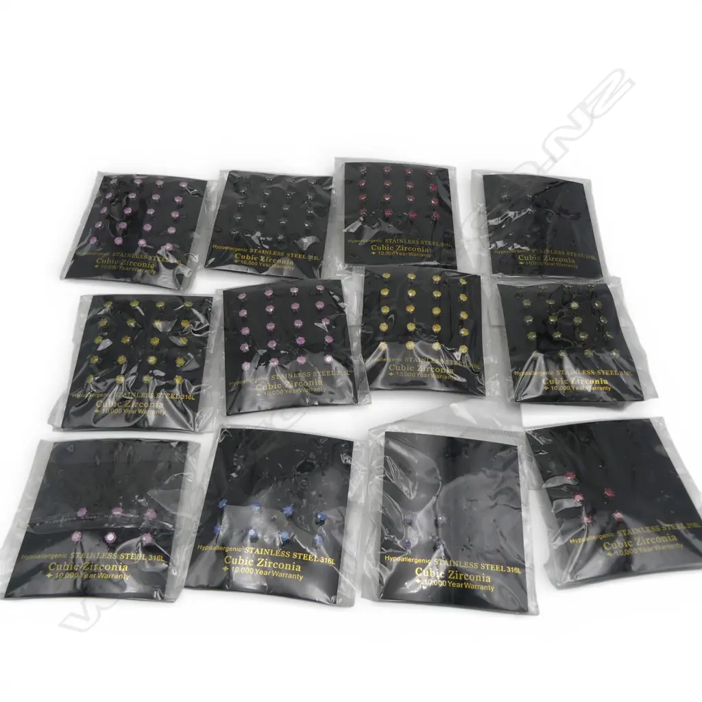 ASST. CARDS STAINLESS STEEL CUBIC ZIRCONIA EARRINGS  Image 1++