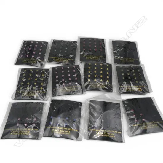 ASST. CARDS STAINLESS STEEL CUBIC ZIRCONIA EARRINGS 