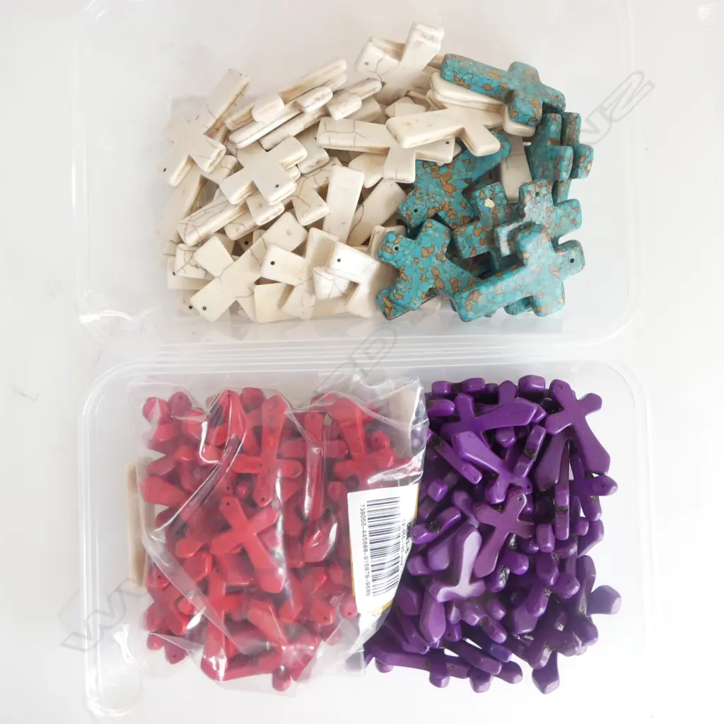 LRG QTY DYED HOWLITE CROSS PENDANTS/KEYRINGS, new old stock Image 1++