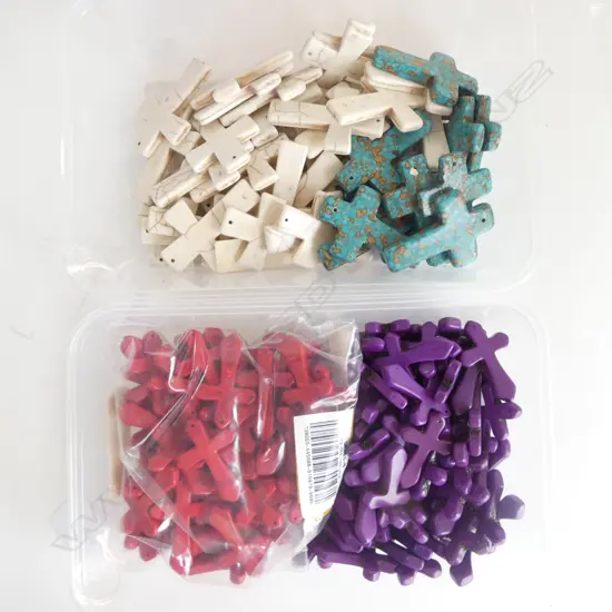 LRG QTY DYED HOWLITE CROSS PENDANTS/KEYRINGS, new old stock