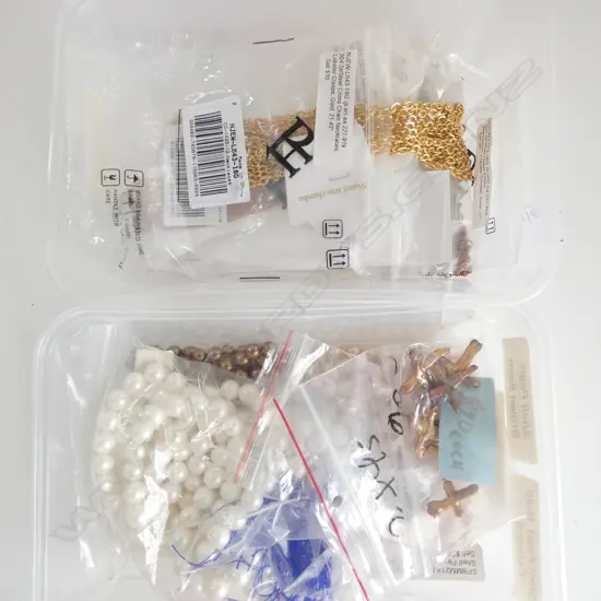 2 CONTAINERS OF COSTUME JEWELERY BEADS & CHAINS