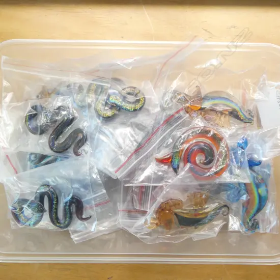 QTY GLASS PENDANTS, SNAKES, SEAHORSE ETC, new old stock