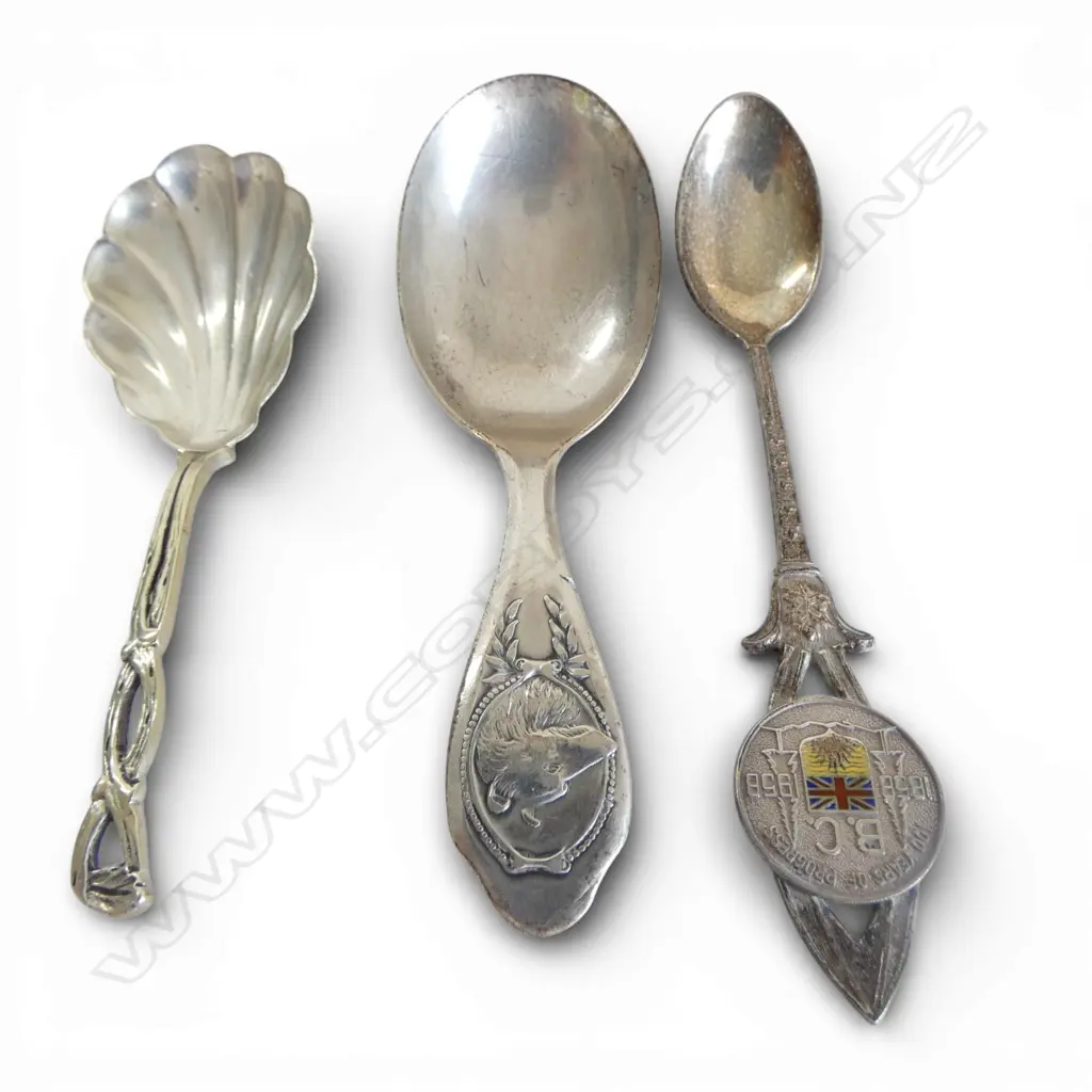 3 STERLING STAMPED SPOONS Incl. B.C. COM. 100 YEARS OF PROGRESS  SPOON 29gms Image 1++