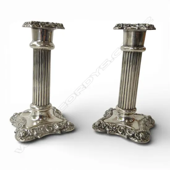 PR STG SILVER COLUMN CANDLESTICKS, BIRMINGHAM 1896, WEIGHTED 336gms H.125mm 