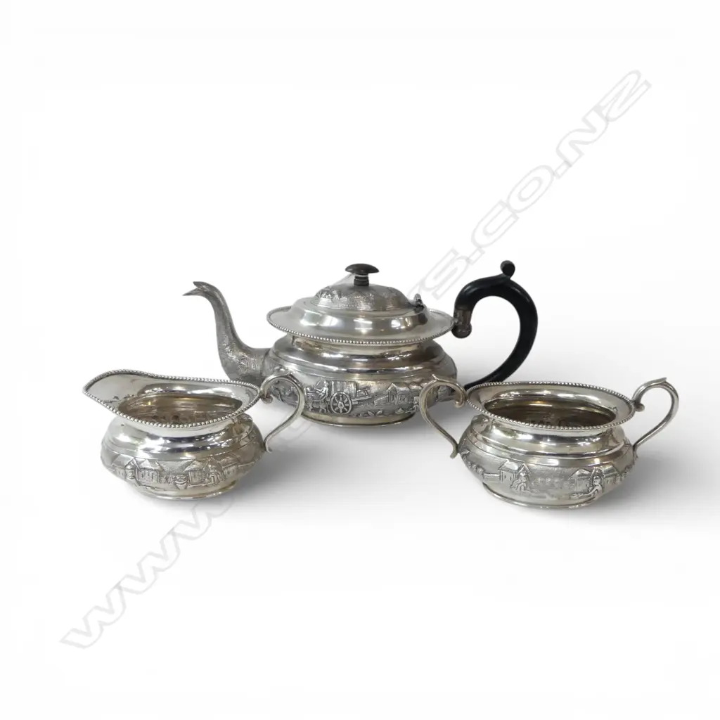 3 PCE STG SILVER TEA SET, 1297gms Image 1++