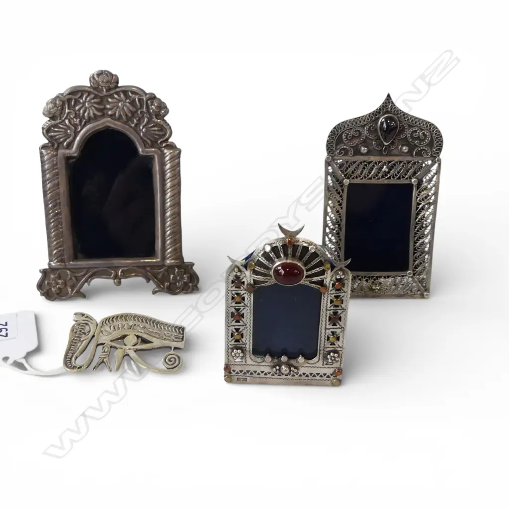 3 VINTAGE MAINLY EGYPTIAN SILVER FANCY PHOTO FRAME + MONEY CLIP TALLEST 100mm Image 1++