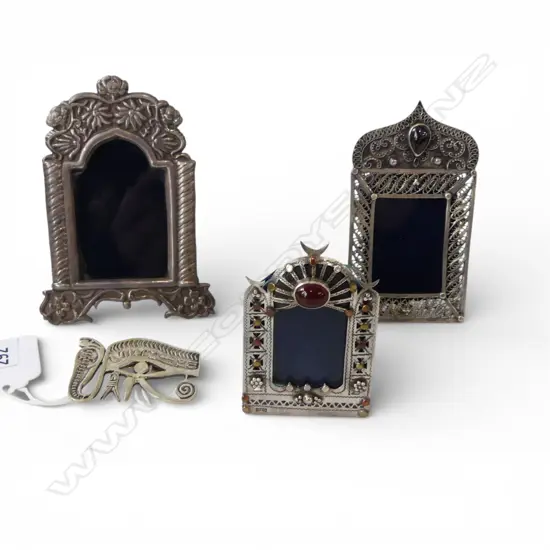 3 VINTAGE MAINLY EGYPTIAN SILVER FANCY PHOTO FRAME + MONEY CLIP TALLEST 100mm