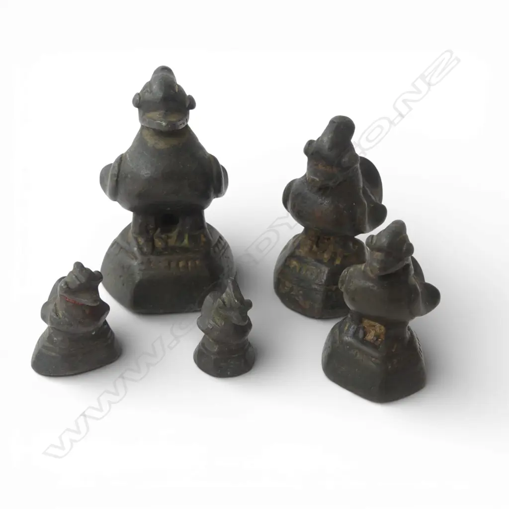 SET 5 BRONZE BURMESE OPIUM WEIGHTS TALLEST 70mm Image 1++