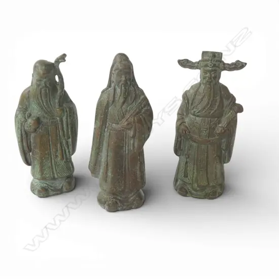 VINTAGE CHINESE BRONZE SET OF THE 3 STELLAR DEITIES, FU XING LU XING AND SHOU XING TALLEST H.95mm