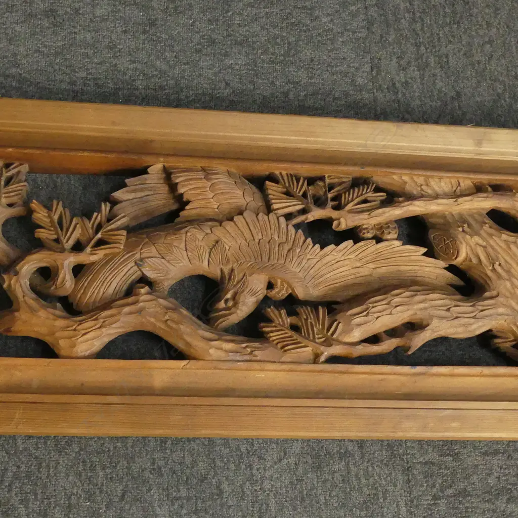 ORIENTAL CARVED WOODEN PANEL 1265x375mm Image 1++